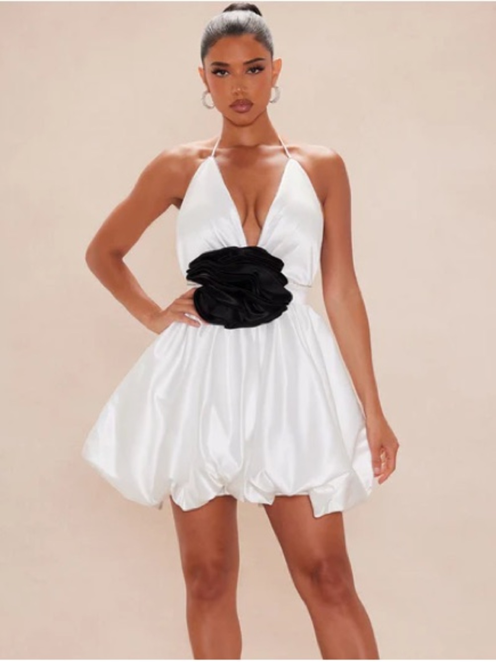 Fashion Nova White Mini Dress with Black Waist Accent